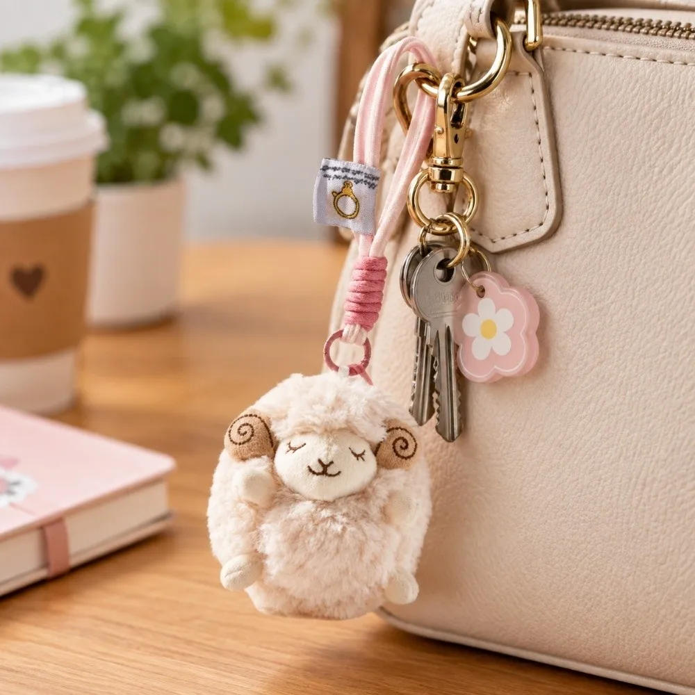 Schlüsselanhänger Weicher Flauschiger Plüsch-Schaf-Schlüsselanhänger Mini-Hängeanhänger Neujahrs-Schaf-Puppe Dekoration Lamm-Ornamente Taschendekor – Detail 12