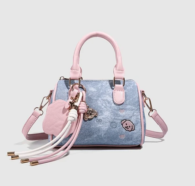 

Fashionable Soft Pink Morning Light Pillow Bag Women's Denim Single Shoulder Slant Cross Handbag Handbag Stylish Accessory