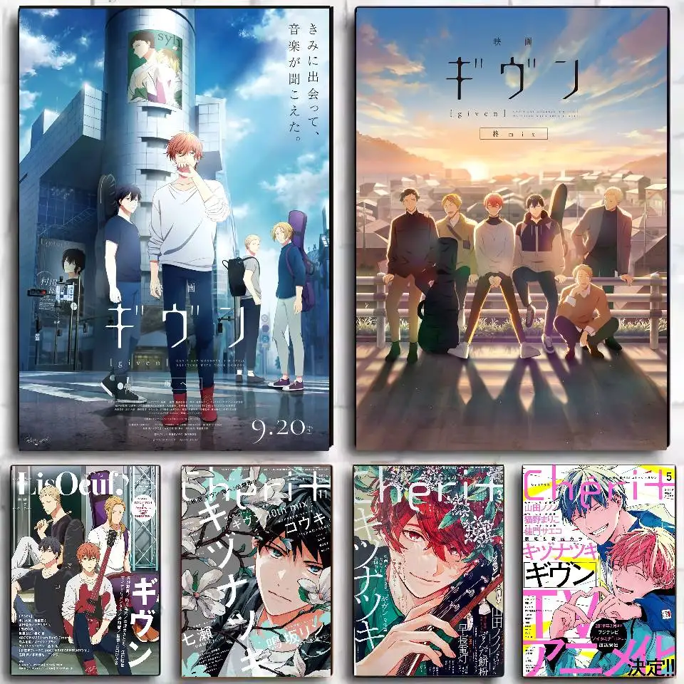 Given Boys Love Manga vai Nang Anime-Poster, selbstklebende Kunst, wasserfester Papieraufkleber, Kaffeehaus, Bar, Wohnheim, Wanddekoration