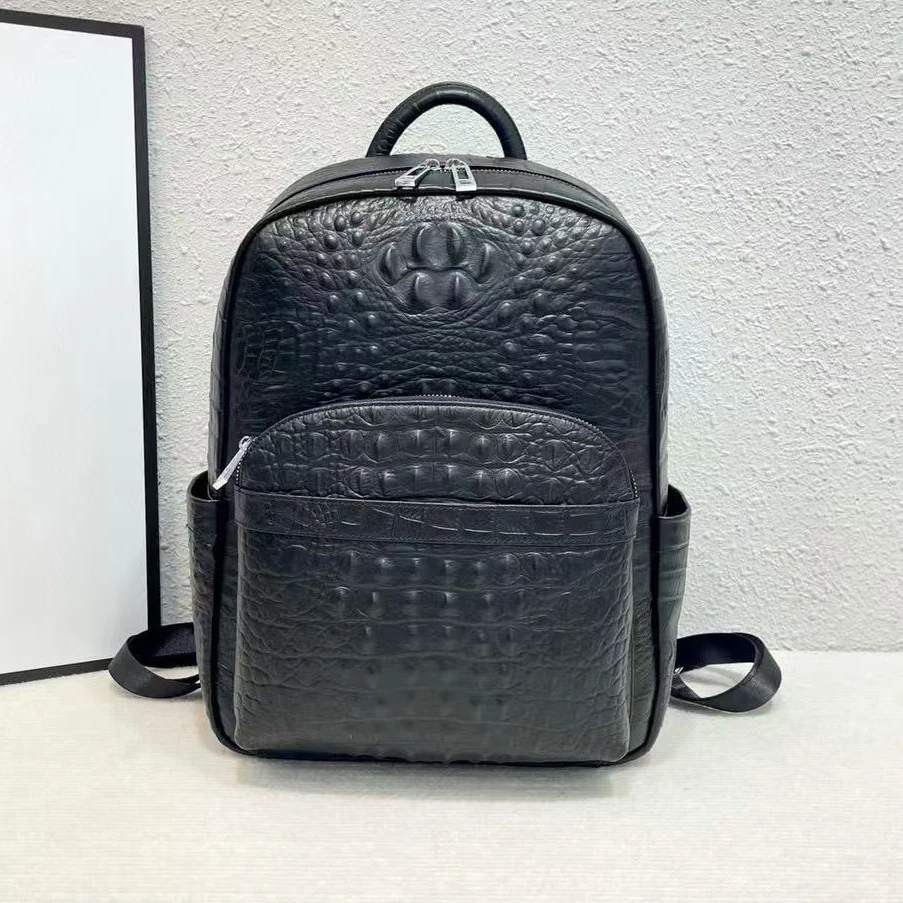 

New Fashion Cow Genuine Leather Men Backpacks Alligator Real Leather Student Backpack Boy Luxury Brand Large Computer Laptop Bag