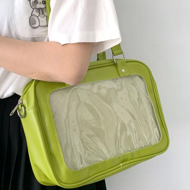 Japanese Preppy All Match Shoulder Bag Girls Transparent Patchwork Handbags Women Y2k Aesthetic Simple Cute Crossbody Ita Bags