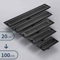 20-100Cm Black Side Outlet Douche Drain Rvs Badkamer Vloer Drainage Lineaire Afval Drain Cover Dak Keuken accessoire