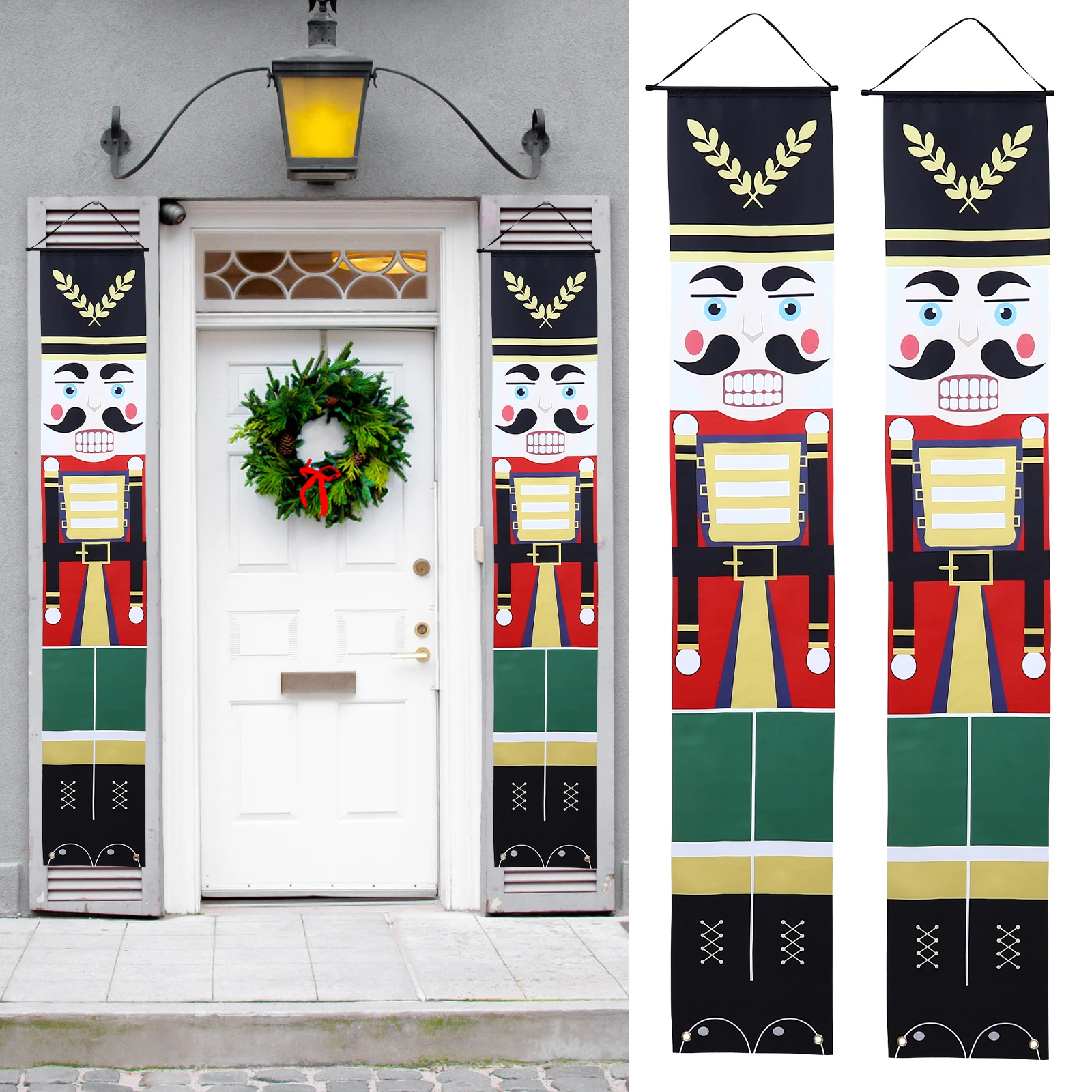 

1 Pair Christmas Door Curtain Walnut Soldier Design Printed Couplets Wall Decor For Home Party Xmas Decoration Room Wall Door