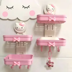 Sanrio Soap Box Hello Kitty Kawaii Anime Soap Dish Toilet Double Layer Soap Rack Student Dormitory No-Punch Soap Box Hook Gift