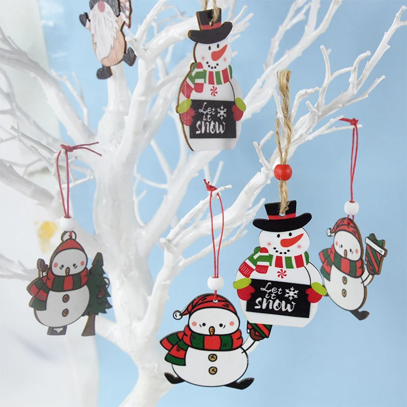 

6/9pcs Santa Claus Snowman Elk Wooden Sign Pendant Home Decor Christmas Party Props Christmas Tree Kids Gift Supplies Pendant