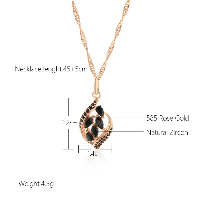 SYOUJYO Black Natural Zircon Full Paved Pendant Necklace For Women 585 Gold Color Party Wedding Fine Jewelry