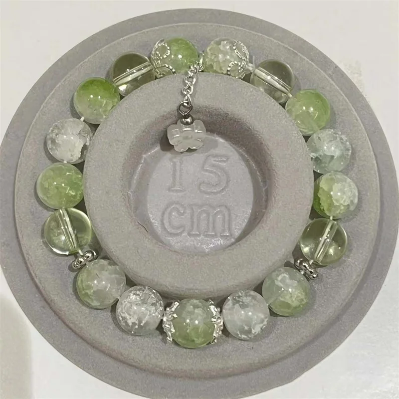 Korean Sweet Cute Flowers Pendant Beaded Bracelet For Women Green Crystal Glass Beaded Chain Bracelet Y2k Jewelry Gifts