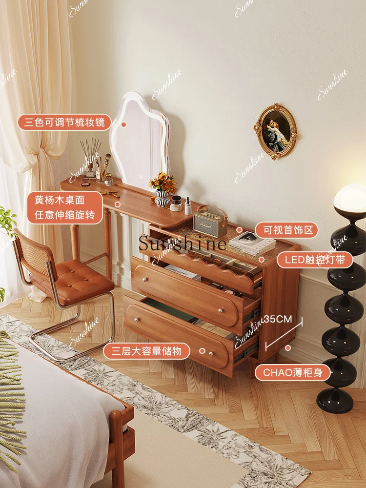 

Medieval chest French bedroom bedside retractable solid wood makeup table FT