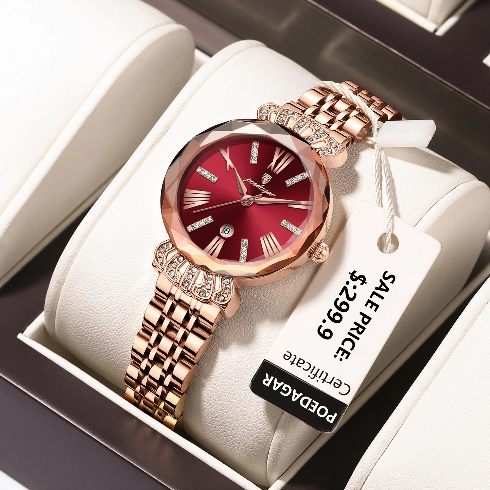 POEDAGAR Luxury Watch For Woman Diamonds Dress Ladies Wirstwatch Waterproof Date Stainless Steel Women Watches Female Reloj+box