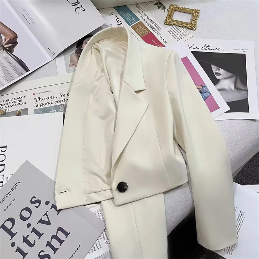 White Short Blazer Jacket Women Elegant Suit Coat Slim Fit Fashion Spring Autumn Office Work Professional Outerwear