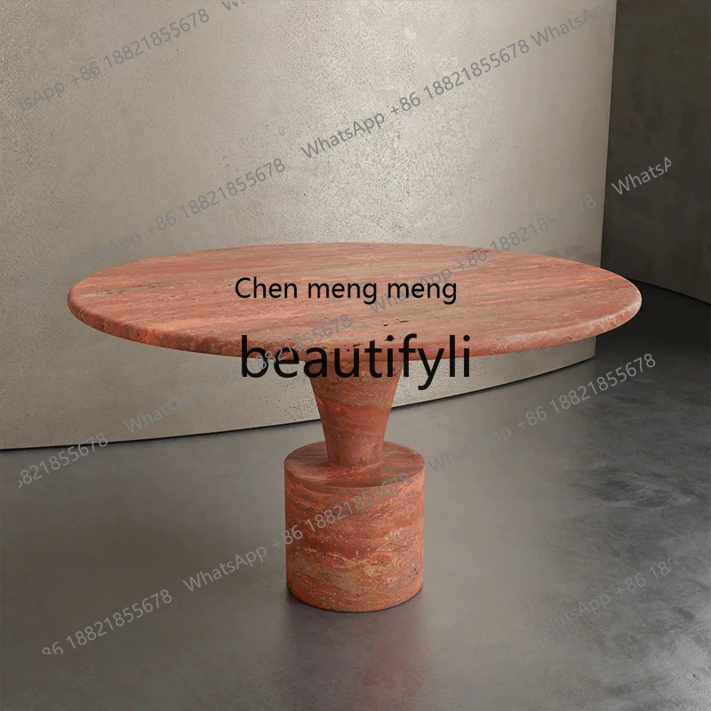 Natural travertine designer modern simple home dining table light luxury creative marble art dining table