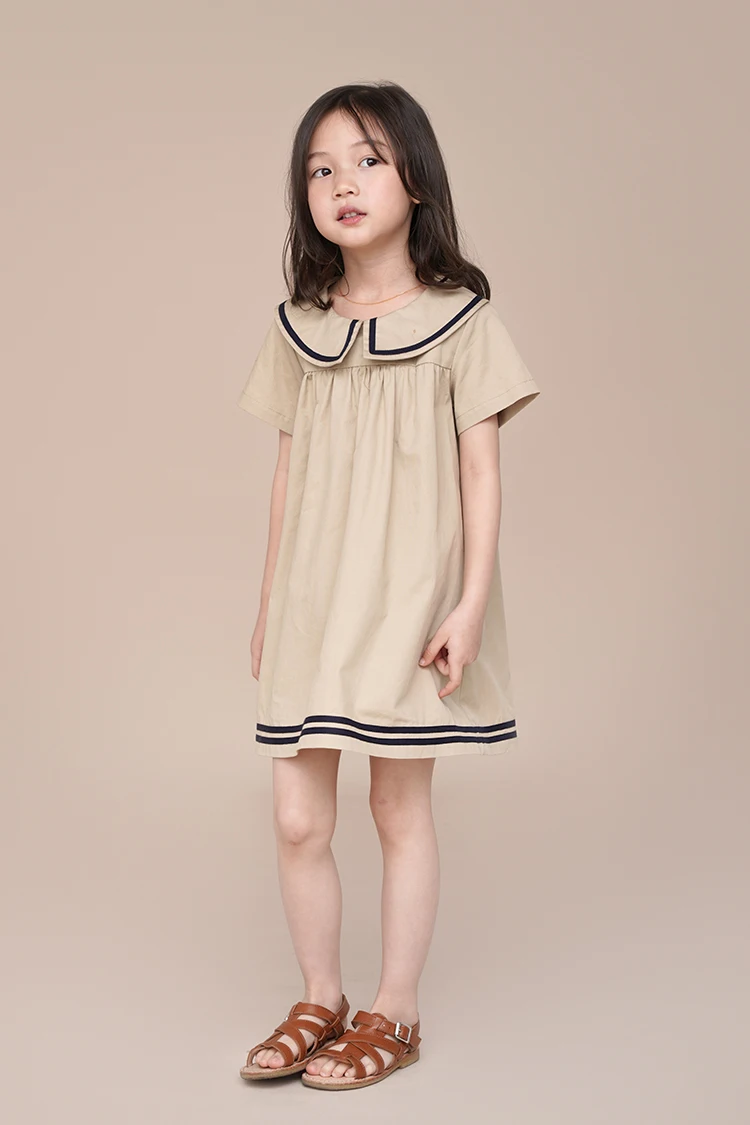 Humor Bear Summer Girl\'s Dress Solid Color Navy Collar Short-sleeved Fashion Casual Princess Dress Children Kids Clothing
