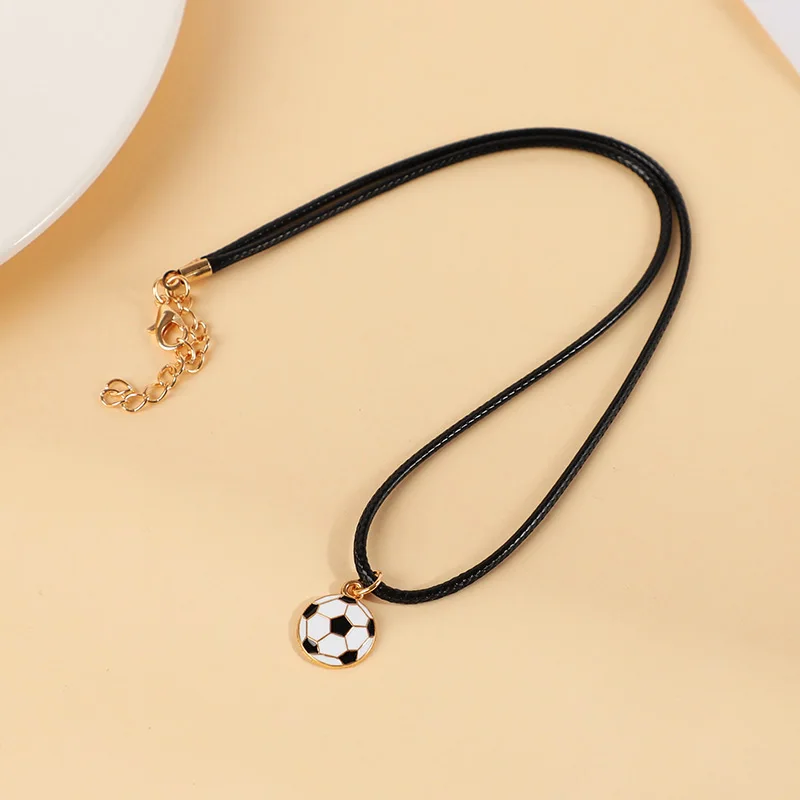 

Soccer Ball Pendant Necklace Zinc Alloy Football Necklace with Black Leather Cord Sports Fans Birthday Gifts Party Accessories