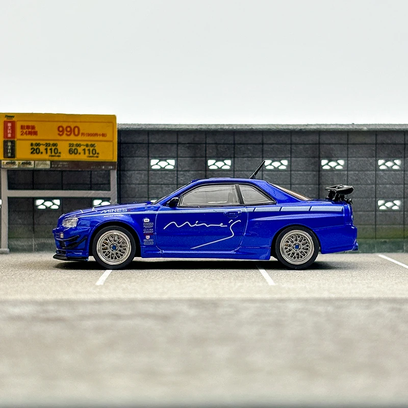 Diecast 1/64 escala nissan skyline gtr r34 modelo de carro esportivo liga nissan skyline gtr r34 modelo de carro azul exibição de coleção estática
