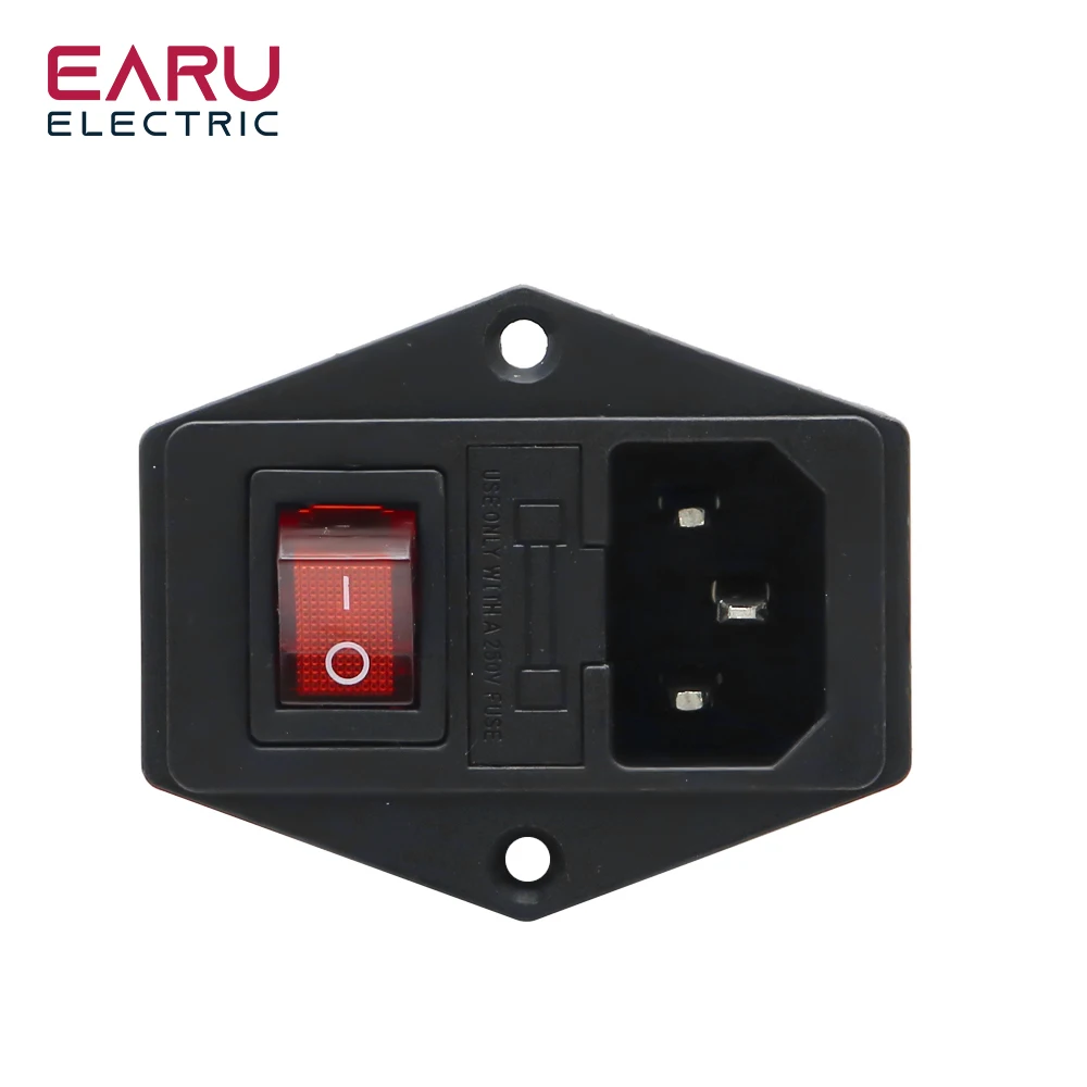 High quality Black Red 10A AC 250V 3 Terminal Power Socket with Fuse Holder Rocker Switch NEW AC Power Cord Inlet Plug Socket