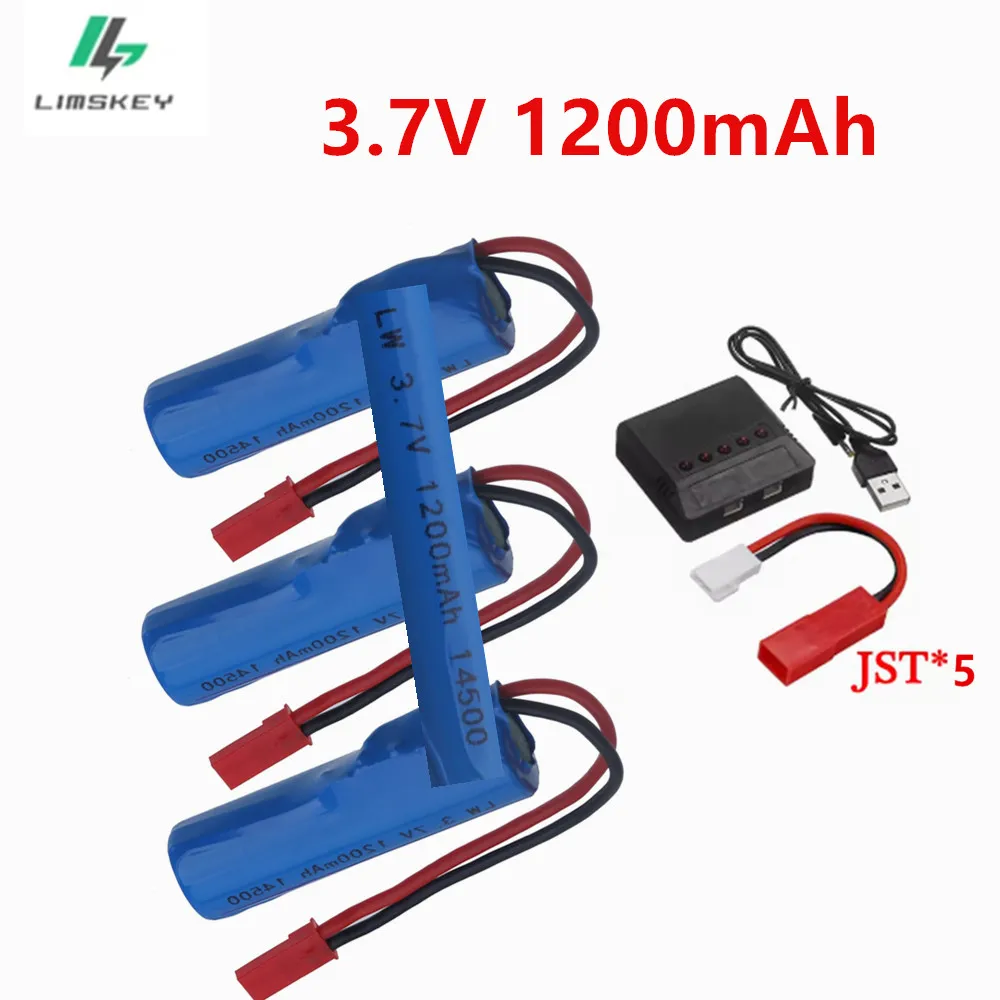 14500 3.7V Rechargeable Lithium Battery 1200mAh withJST Connector For Stunt RC Car Drift Tumbling Dump Truck Remote Control Toys