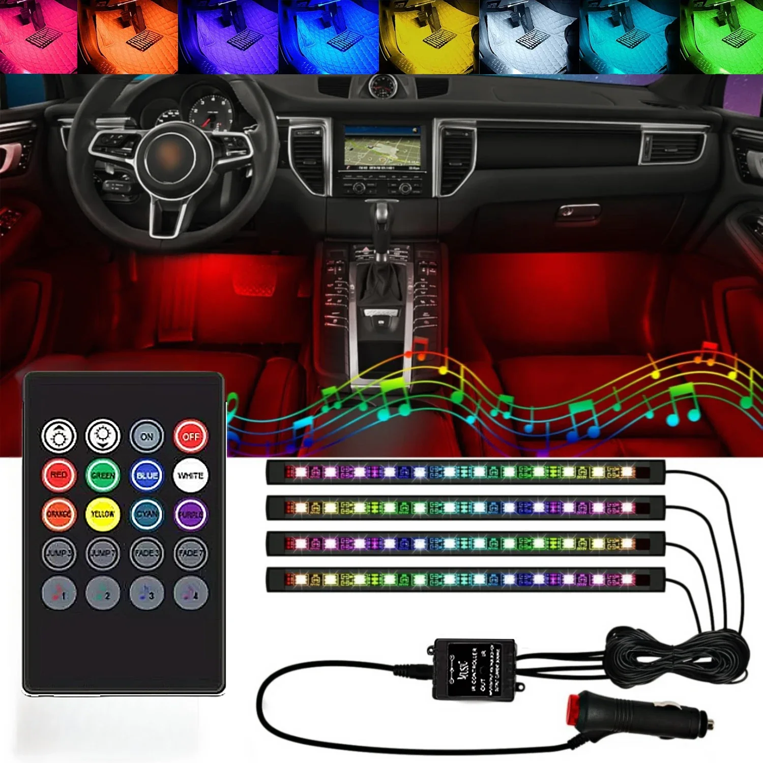 

Car Interior LED Ambient Light Strip APP Control RGB Music Sync Footwell Decoration Atmosphere Light Voice Remote Control Kit