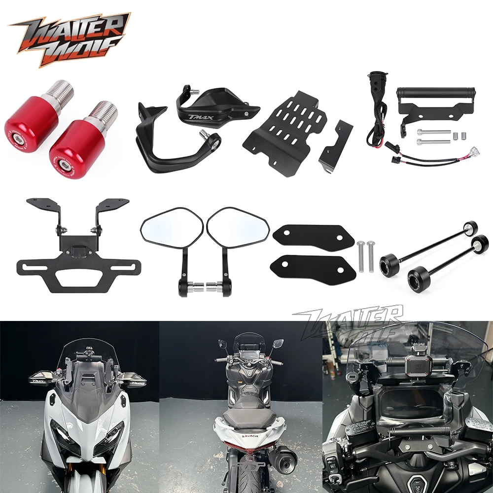

License Plate Holder Wheel Axle Slider Handle Bar End Mirrors Handguard Phone Holder Charger For Yamaha T-MAX 560 XP560 Tech Max
