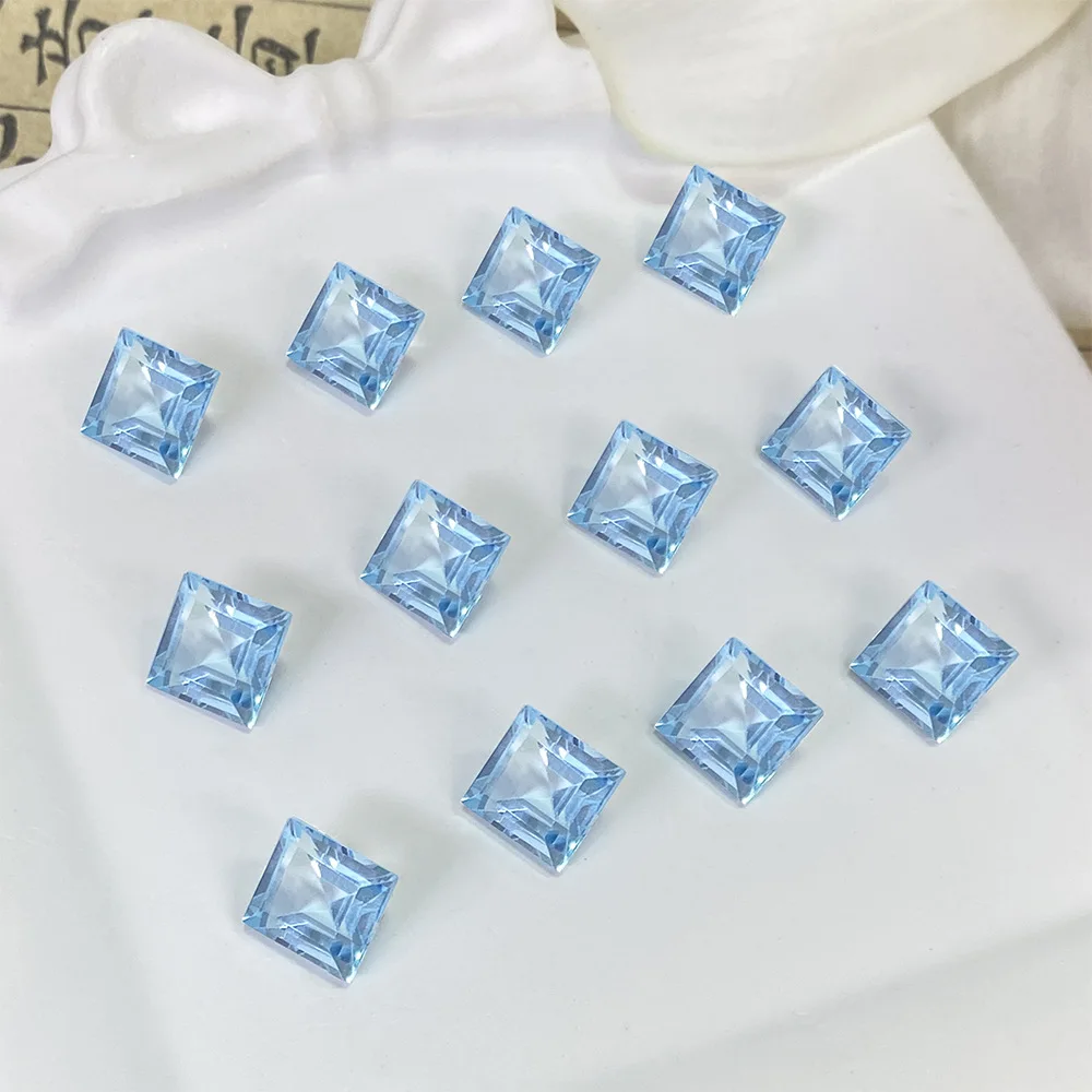 100% Real Natural Sky Blue Topaz Square Princess Brilliant Cut Gemstone Inlay Loose Gems Diy Material for Jewelry Luxury Stones