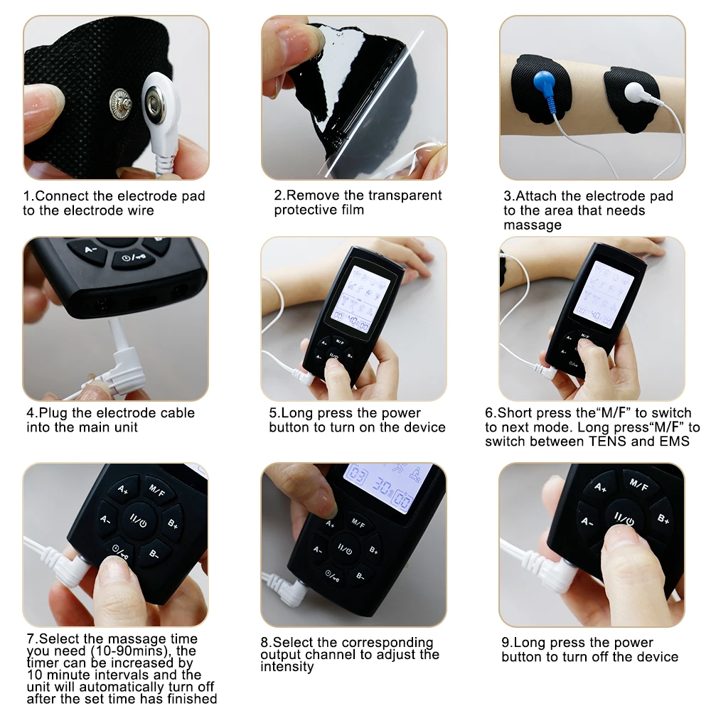 10 وسادة عشرات EMS الوخز بالإبر نبض مدلك الكهربائية محفز العضلات الكهربائية تحفيز آلة العلاج الطبيعي لتخفيف الآلام