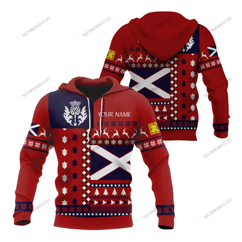 Customize Scotland Symbol Christmas Unisex Hoodies Loose Tops Sweatshirts Winter Casual Clothing Oversized Streetwear