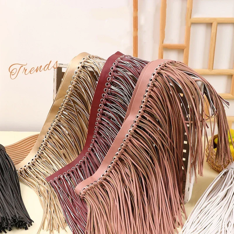 

100cm Colored PU Faux Leather Tassel Fringe Lace Ribbon for Bag Clothing Handbag Decoration Trims DIY Sewing Accessories