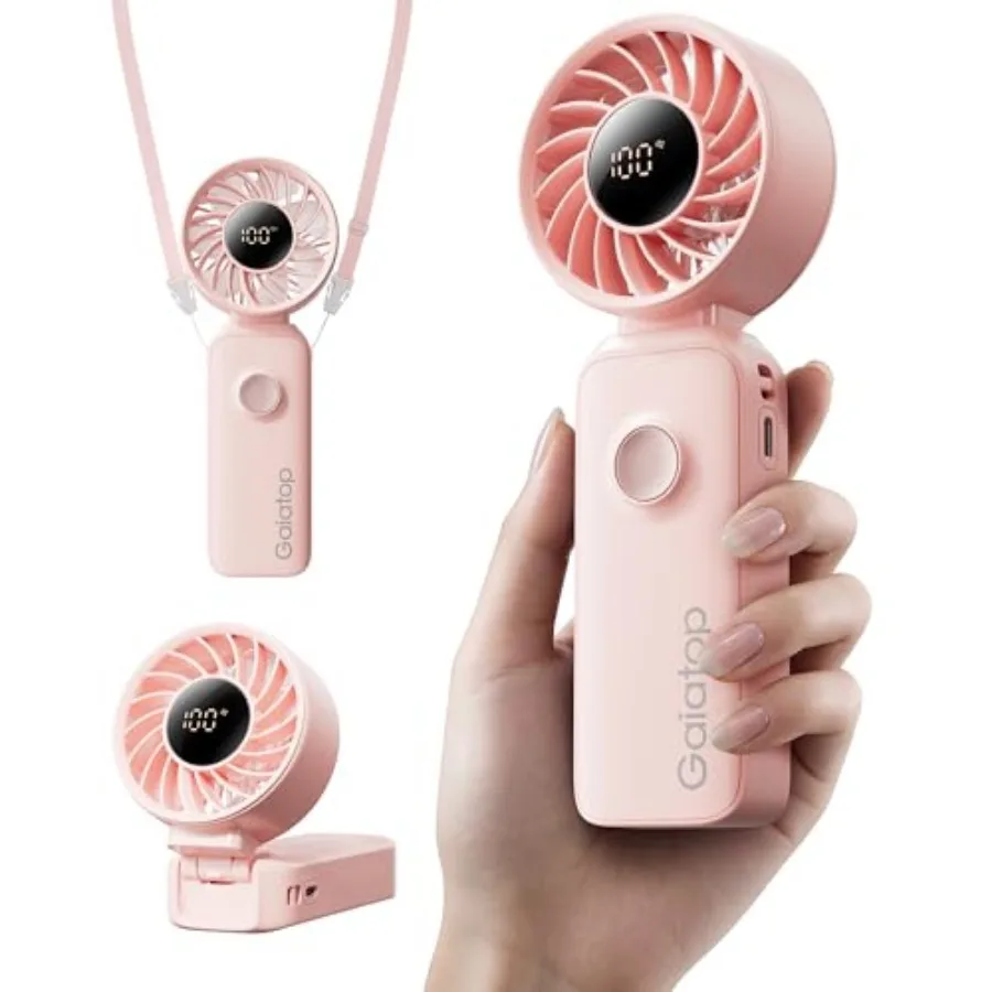 

Portable Handheld Fan, 5 Speed Rechargeable Battery Max 18 Working Hours, 3 IN 1 Neck/Desk/Hand Fan Cooling for Travel, Beach,