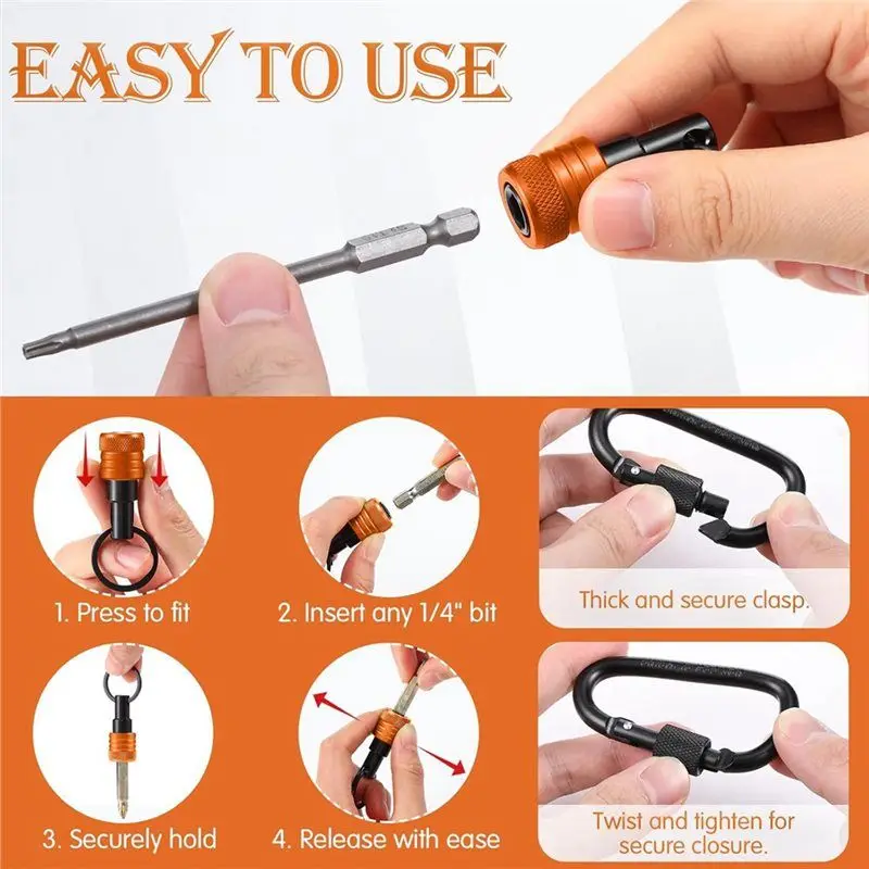 A11E-18Pcs Bit Holder Keychains,1/4 3/8 1/2In Socket Drill Nut Bit Holders Portable Hex Shank Screwdrivers Adapters And Lock