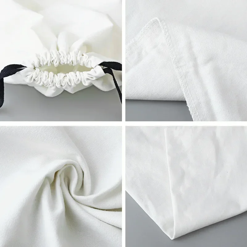 LVK8 Reusable Cotton Drawstring Bag Dustproof White Canvas Jewelry Cloth Bags Durable Fabric Storage Pouch for Wedding