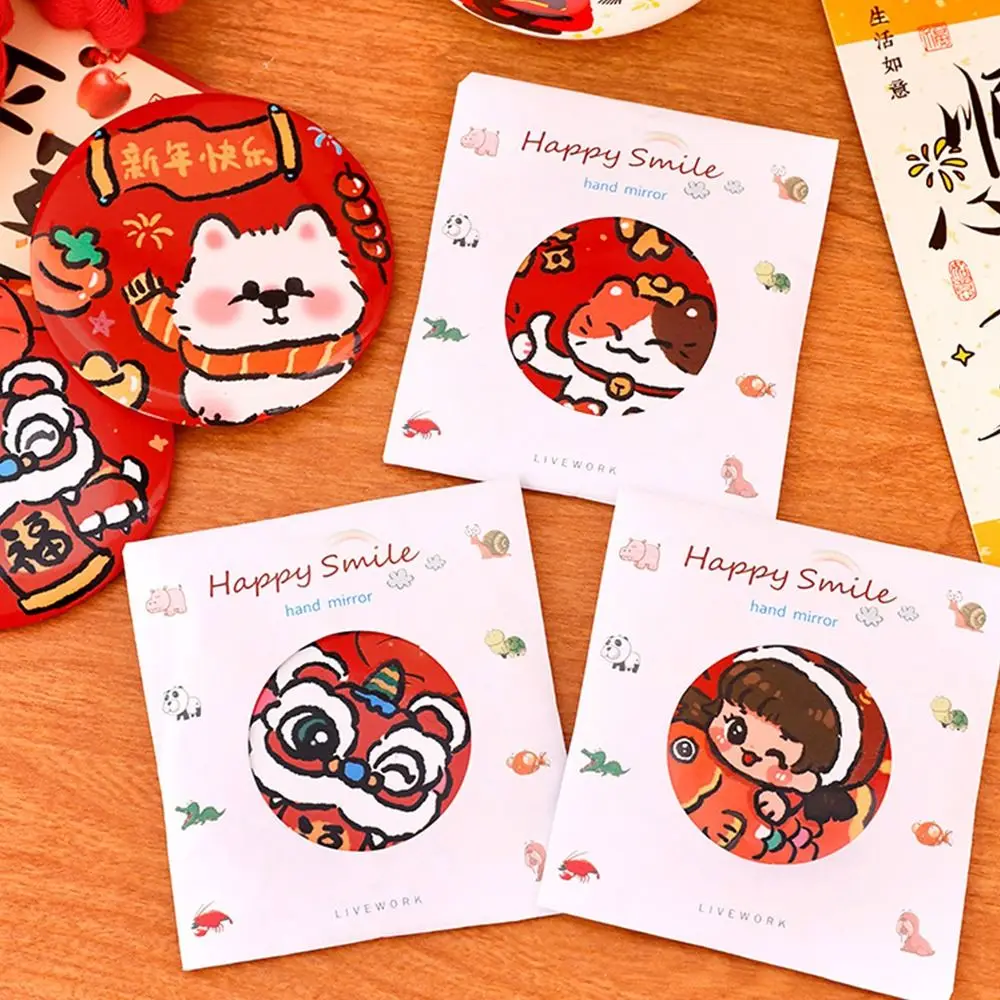 Glazen cartoon lentefestivalspiegel Gemakkelijk mee te nemen zakmake-upspiegel Handheld kleine ronde spiegel Draagbare mini-make-upspiegel