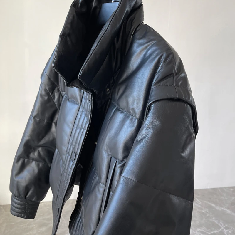 Women's Genuine Leather Down Jacket Fashion Detachable Sleeves Female Sheepskin Vest 2025 Winter Warm White Down Duck Clothes