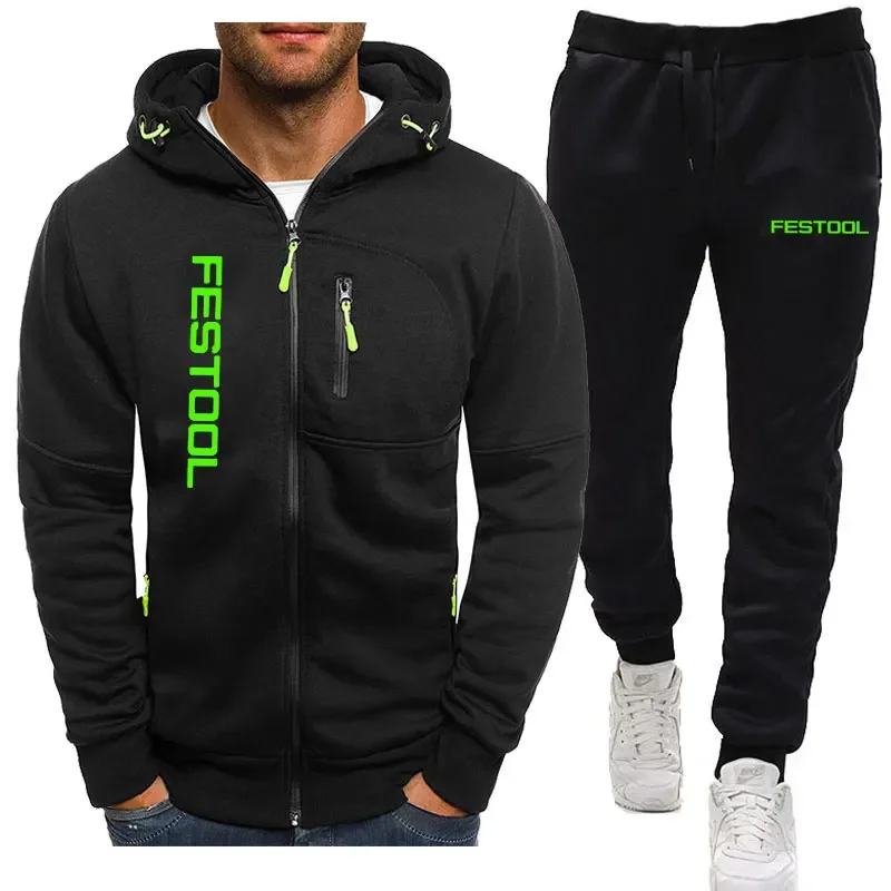 2025 European and American Men's sportswear set, hooded pullover + sportswear pants set, casual jogger sportswear 2-piece set, M