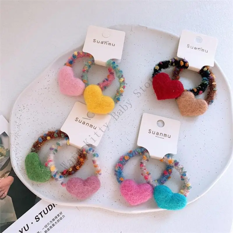 Cartoon Heart Hair Clips for Girls Wool Felt Hairpins Baby Side Clip Hair Accessories Kids Hair Tie Girl Ponytail Holder