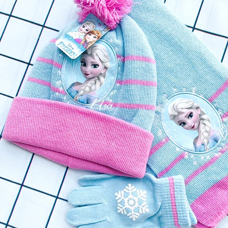 Disney New Autumn and Winter Cute Children Ice and snow Elsa Cartoon Scarf Hat rękawiczka trzyczęściowa ciepła czapka dziecięca dla chłopca i