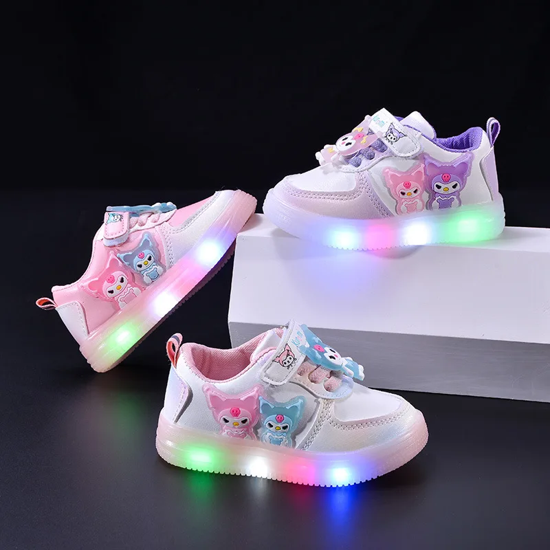 

New Cartoon Kuromi Light Up Kids Sneakers Spring Autumn Fashion LED Shoes Big Electronic Vibration Children Casual Shoes