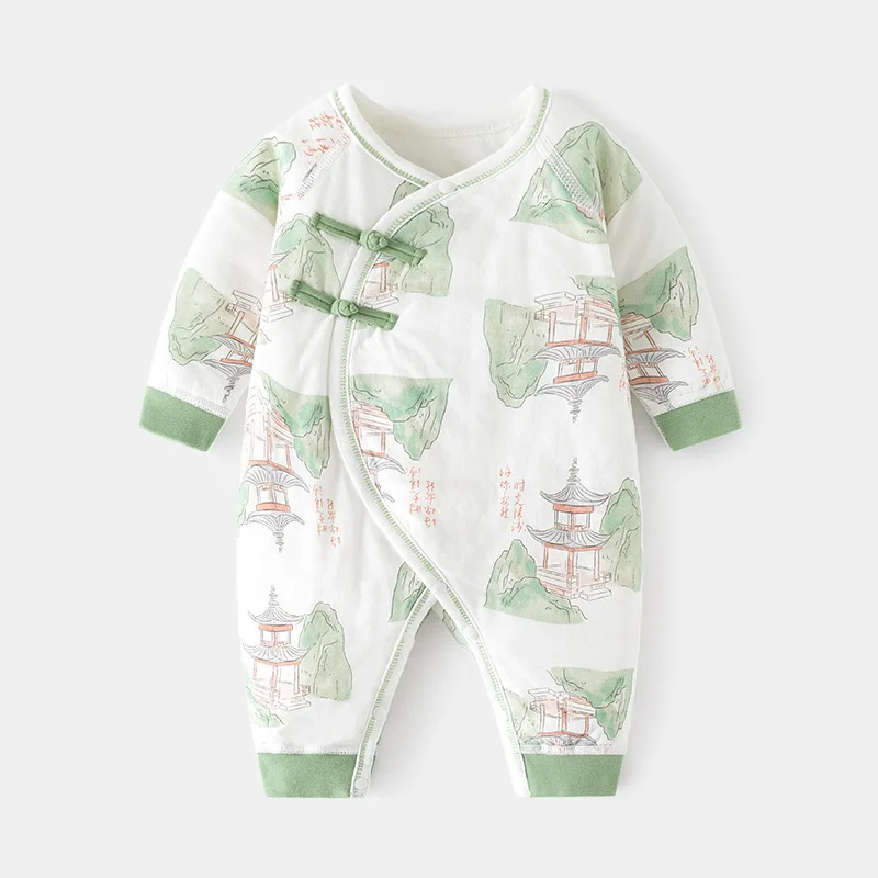 Newborn Quilted Jumpsuit Baby Thin Cotton Hanfu Romper Autumn and Winter National Style Newborn Tang Suit Romper Baby Clothes