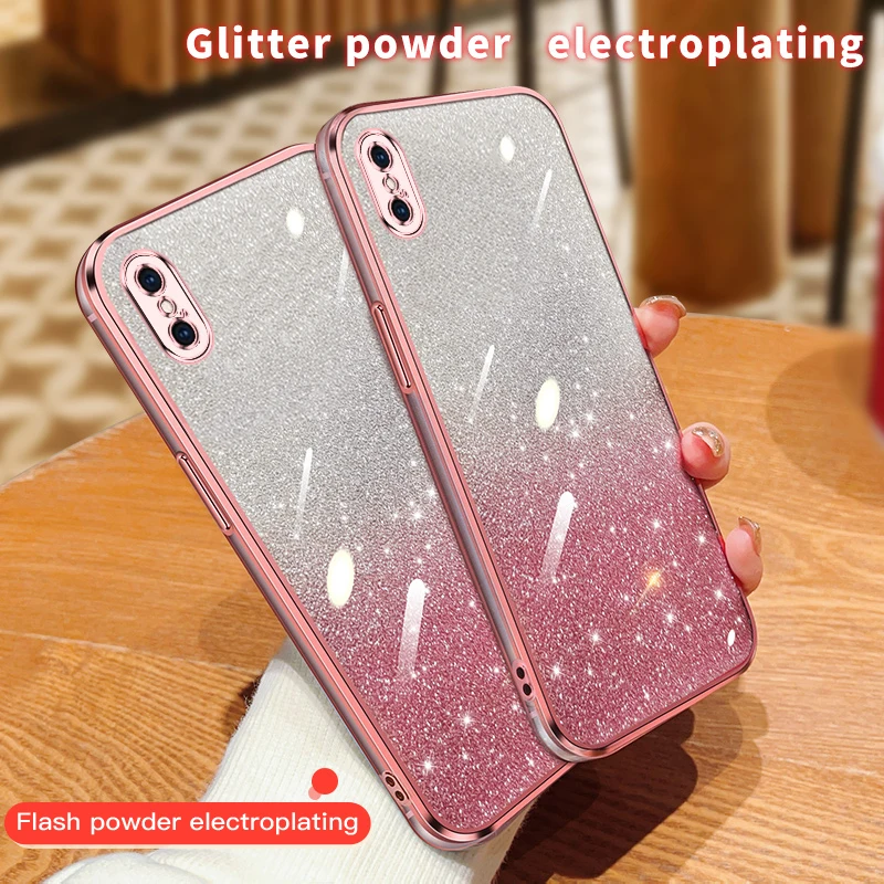 Luxury Electroplating Soft Glitter Powder Phone Case For iPhone X XS Max XR Shockproof Silicone Creative Back Cover Phone Shell