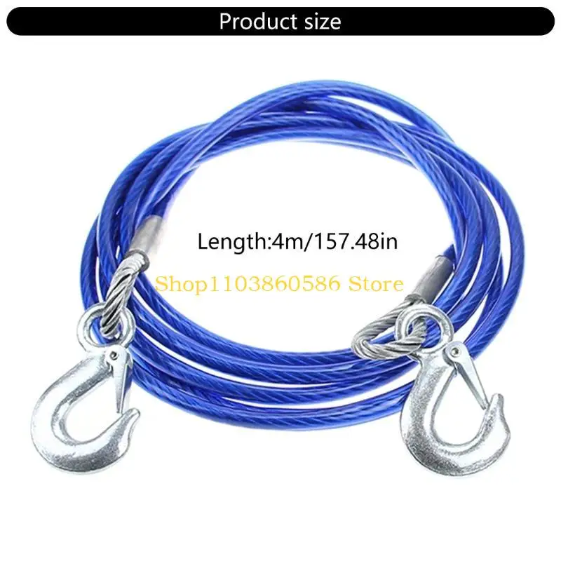 242A 4M/5M Cable Cable Winch STREP ROPE لسحب حبل السحب الثقيل للسيارة مع خطاف السلامة لاستعادة السيارة