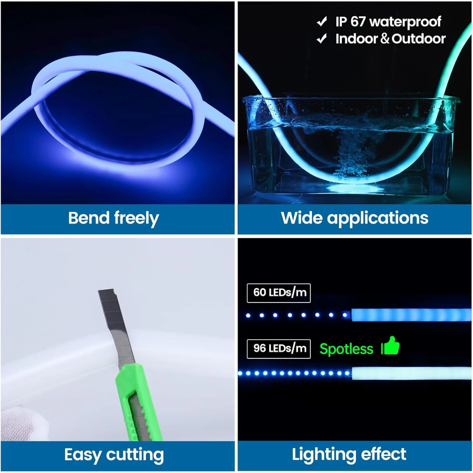 Silikon-LED-Kanal IP67 Wasserdicht Flexibler Biegbarer Diffusorkanal Passend für Neon-LED-Streifen mit einer Breite von bis zu 11MM USC2