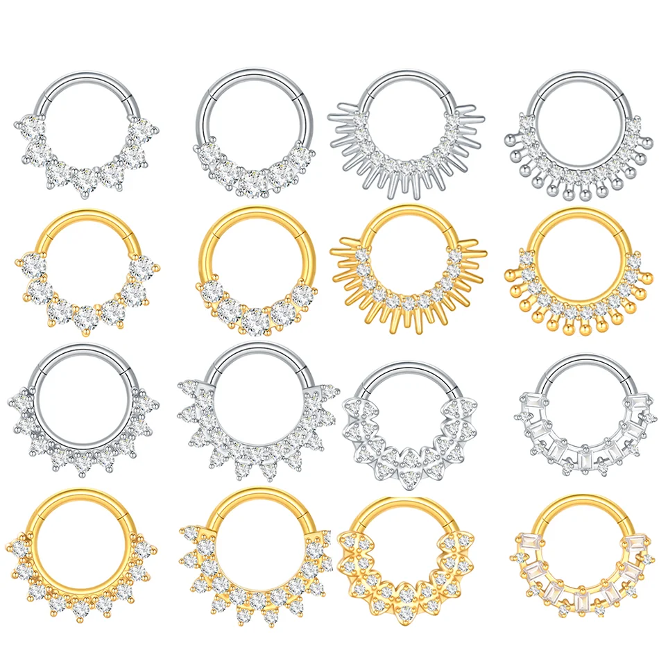1pc 316L Stainless Steel Hinged Segment Septum Clicker Nose Ring Ear Cartilage Tragus Piercing Hoop Earring Body Jewelry