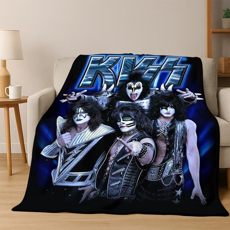 Kiss Rock Heavy Metal Band Flannel Blanket Soft Warm Blanket Throw Blanket for Bedroom Living Room Bed Travel Picnic gift kid
