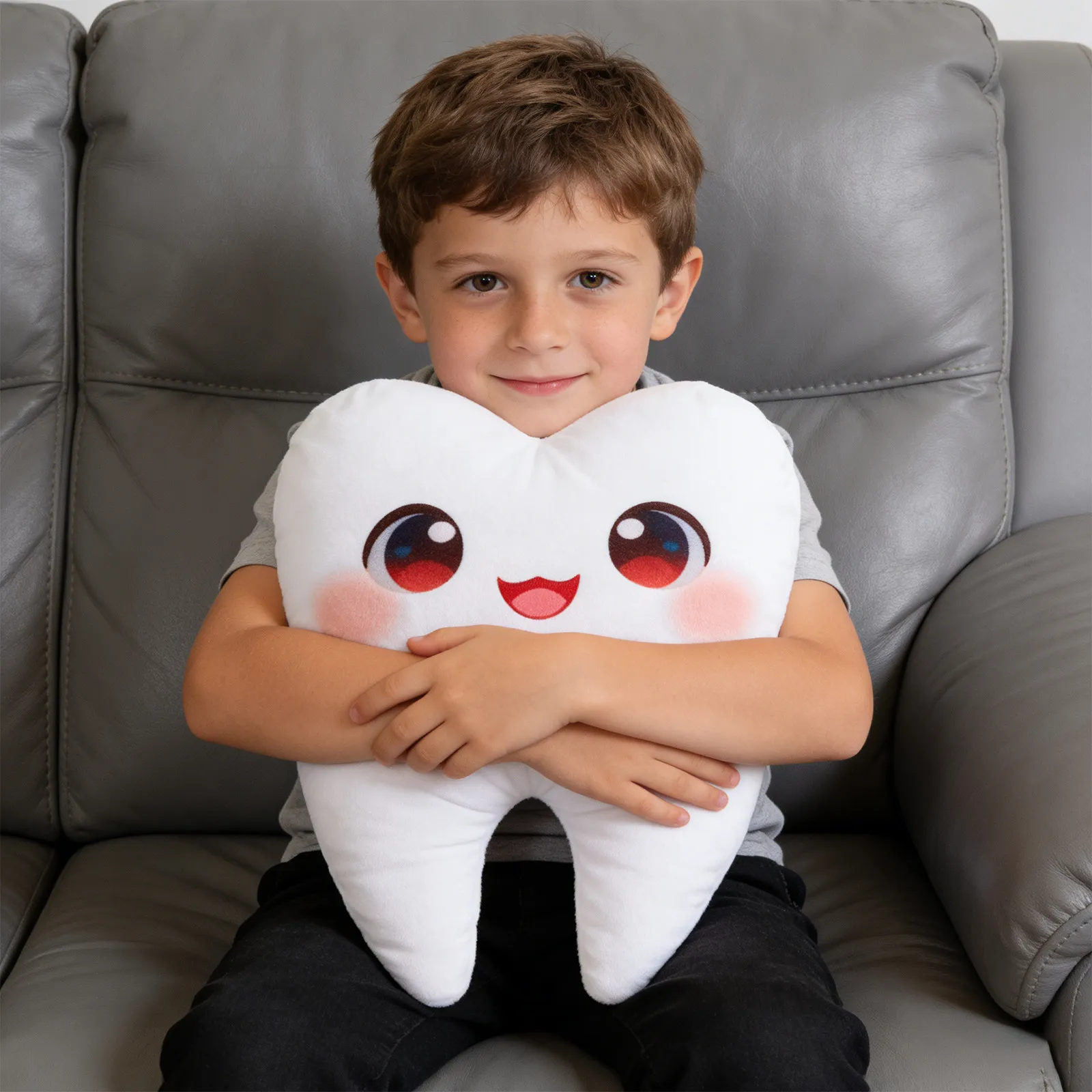 

Tooth Fairy Pillow Cartoon Tooth Shape Soft Smile Face Design Keepsake for Kids Lost Teeth Bedroom Office Decor Cute Throw