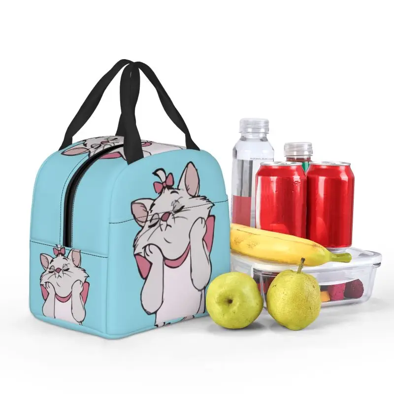 Custom Marie Cat Insulated Lunch Bag for Camping Travel Portable Cooler Thermal Bento Box Kids Food Container Tote Bags