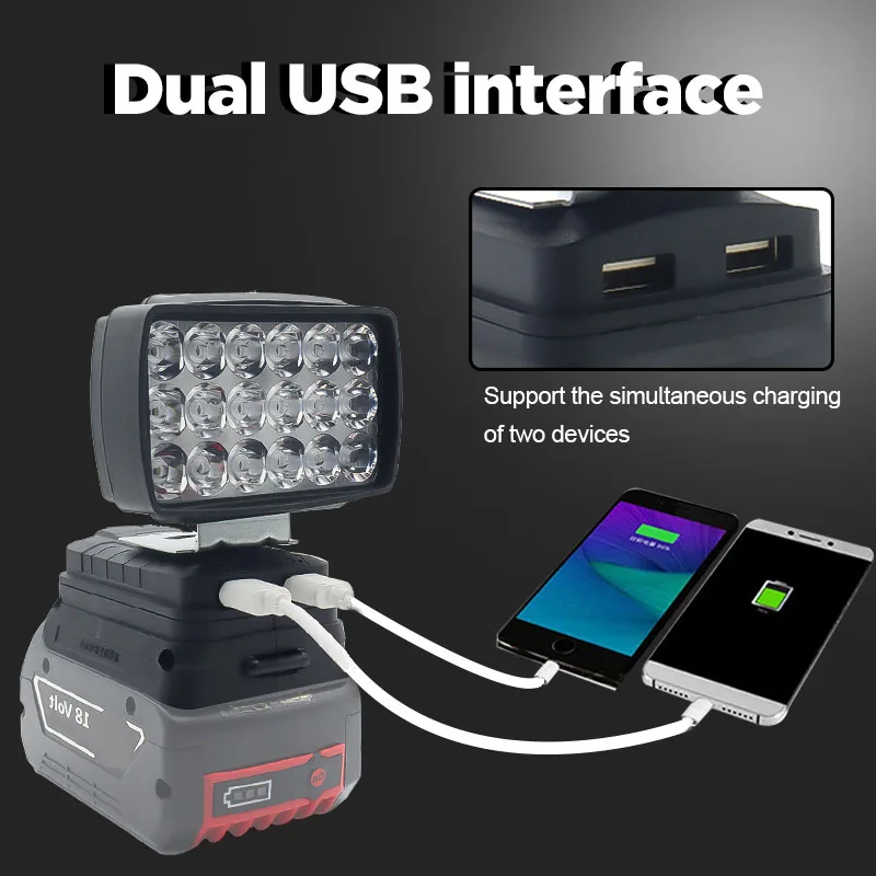 Imagem -06 - Luzes de Trabalho Led Lâmpada de Acampamento Lanterna Spotlight Usb Power Bank Lanterna de Mão para Bosch 18v Bateria de Lítio-íon Bat618 Bat609g