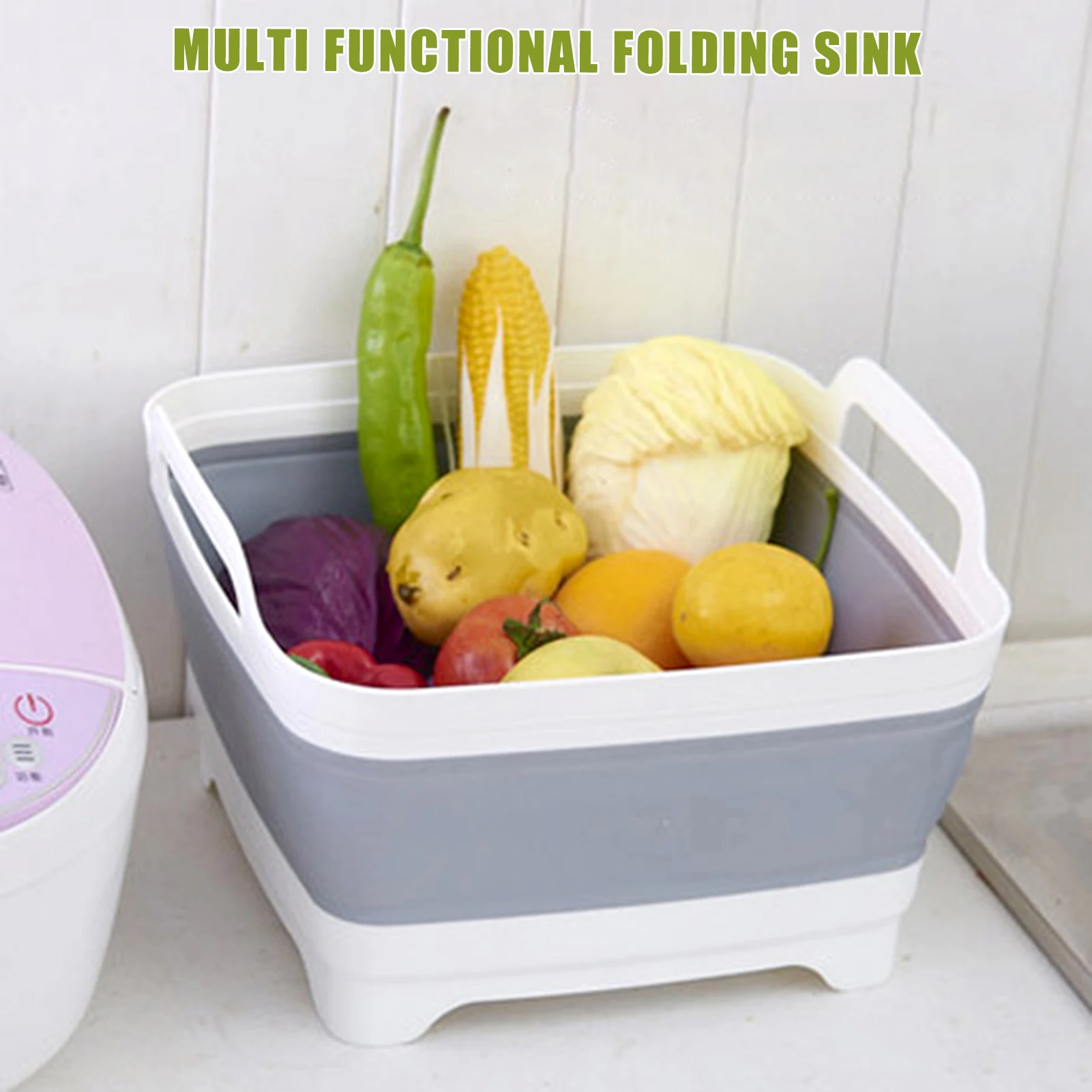 

Kitchen Folding Washing Basin Convenient to Use with Drian Plug Storage Basket Suitable for Soaking Baby Bottles