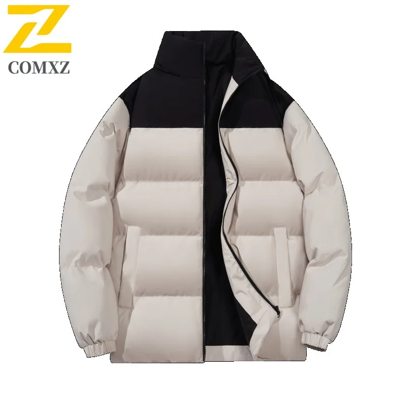 COMXZ Men Bread Jacket Trendy Classic Color Blocking Camping Picnicking Winter Padding Travel Windproof Streetwear Parker Coat