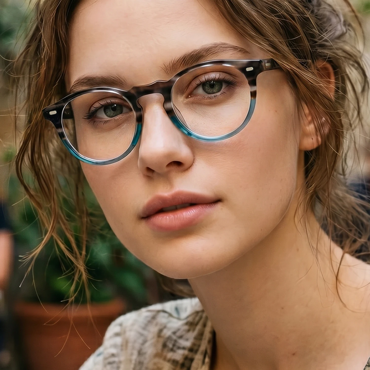 Women Green Round Acetate Glasses Frame Unique Stylish Trendy Outfit Match Elegant Ladies Optical Eyewear Prescription Spectacle
