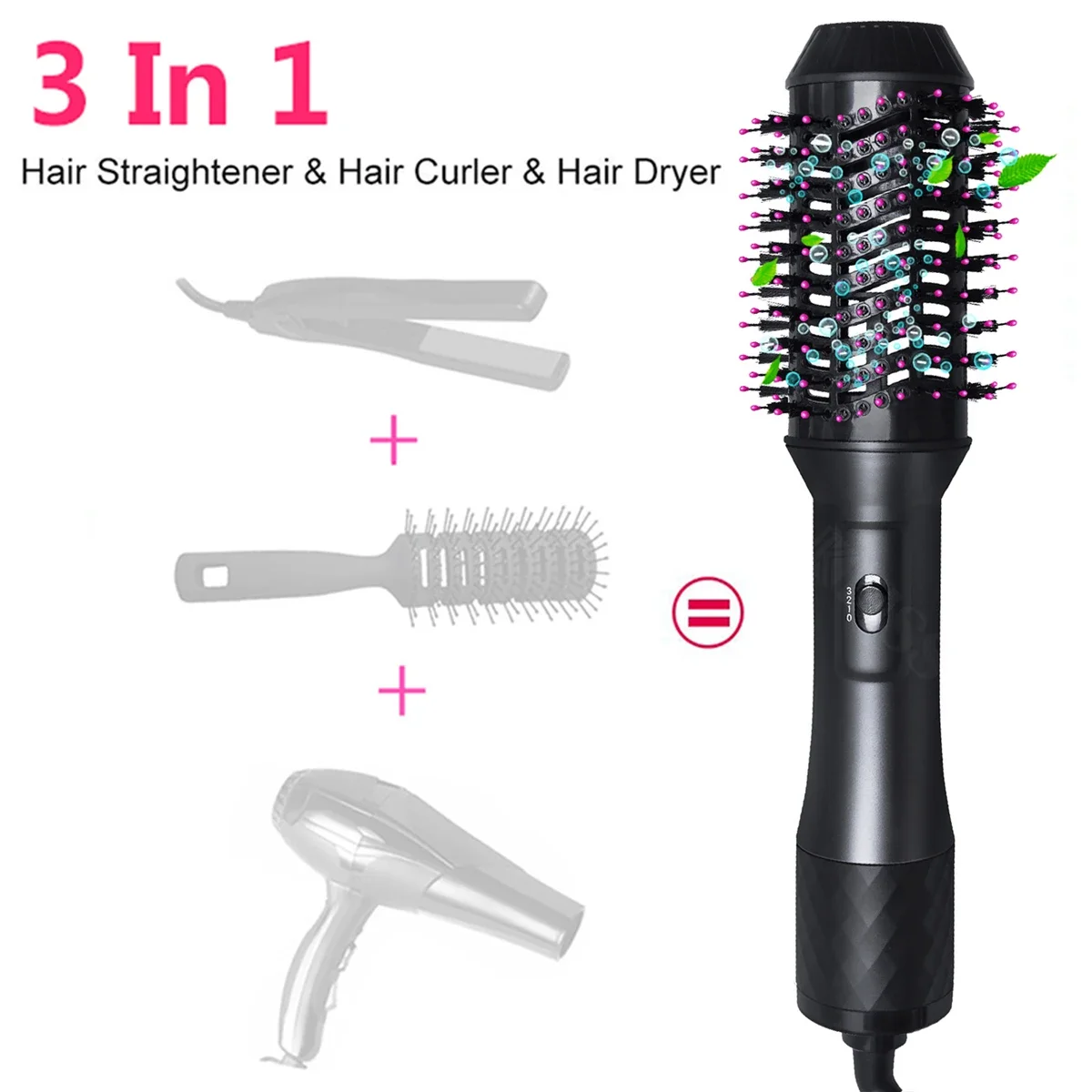 

1000W Hair Dryer Hot Air Brush Styler Volumizer Straightener Curler Comb Roller One Step Electric Ion Blow Dryer Brush