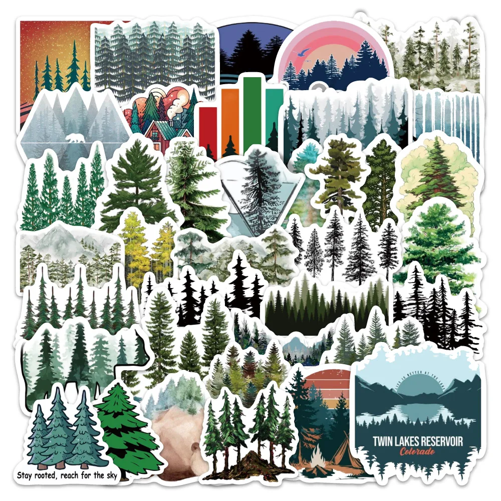 

10/30/60PCS Pine Tree Green Forest Decoration Vase Laptop Suitcase Scooter Creative DIY Stickers Waterproof Decals Toy Gifts