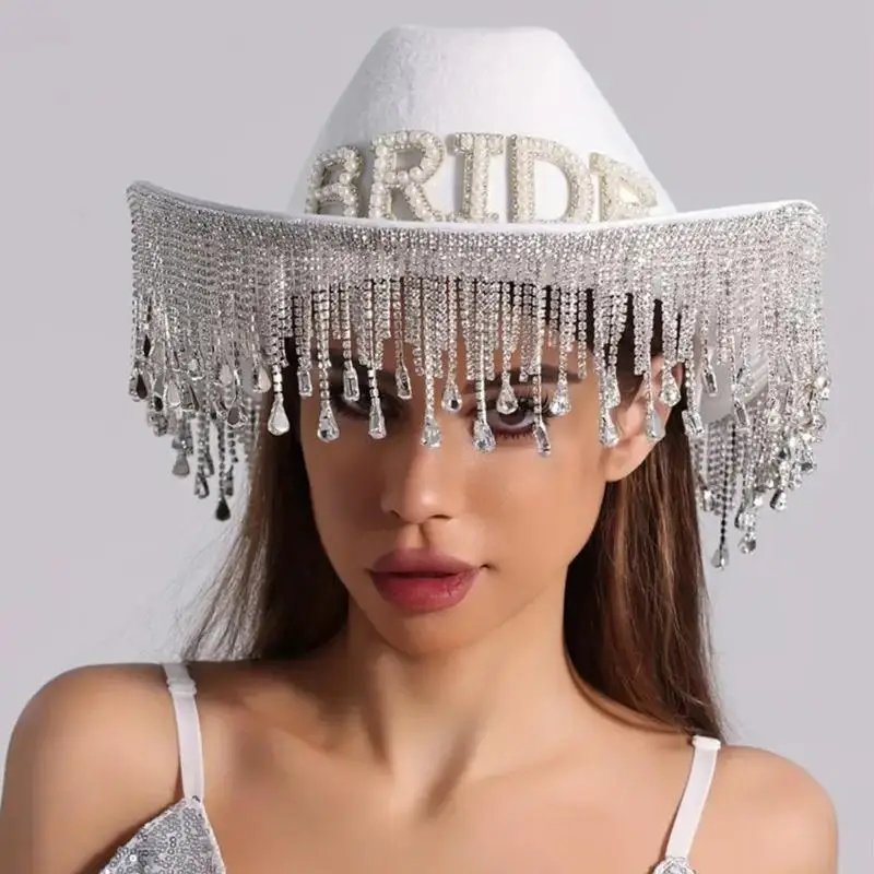 652F Jeweled Cowgirl Hat Cowgirl Hat with Heavy for Bride Bachelorette Party